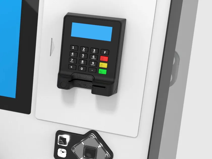 Card reader and PIN pad on a Kiosk Pay Station kiosk