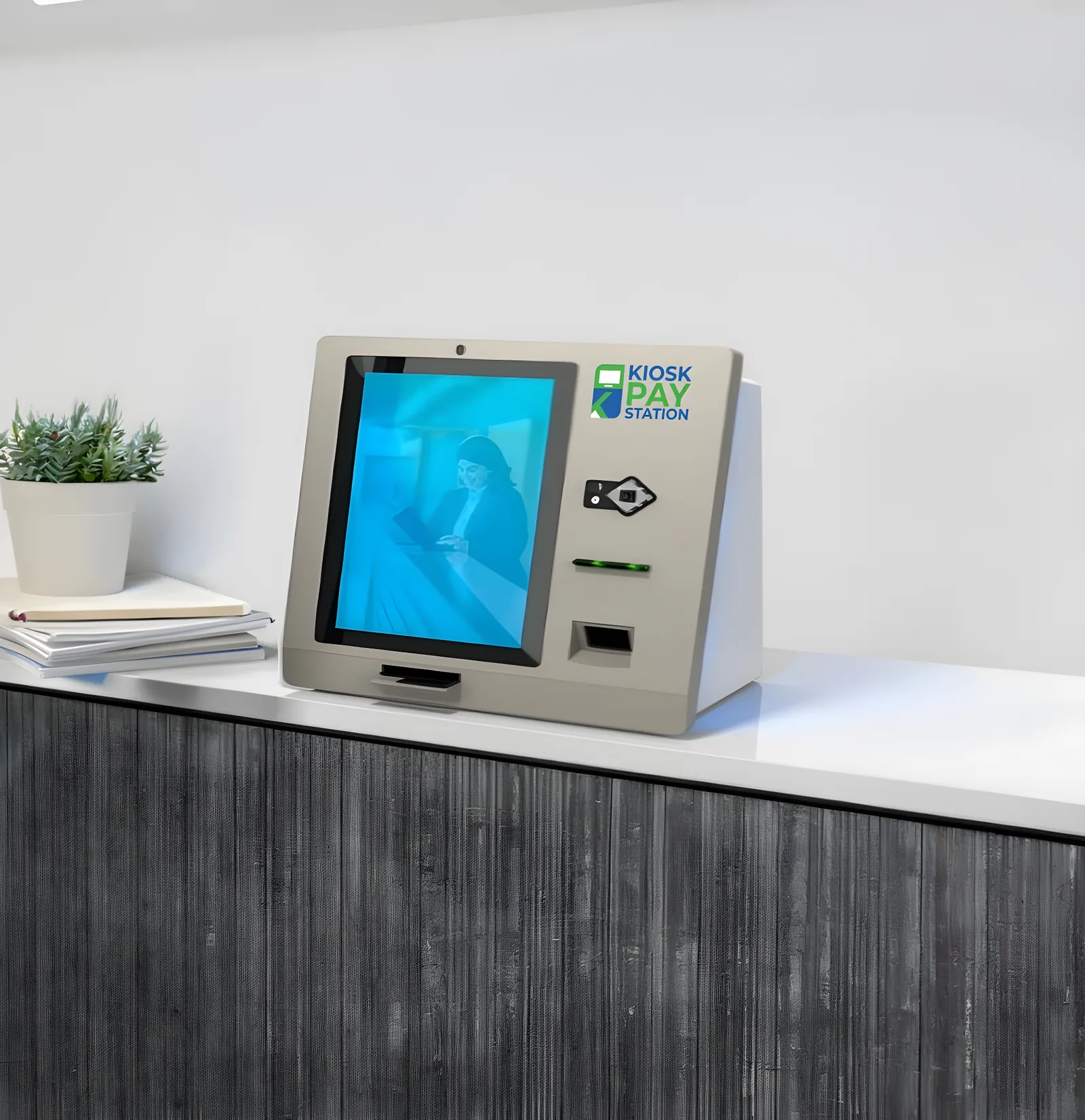 Kiosk Pay Station Countertop Cashless kiosk on a service counter
